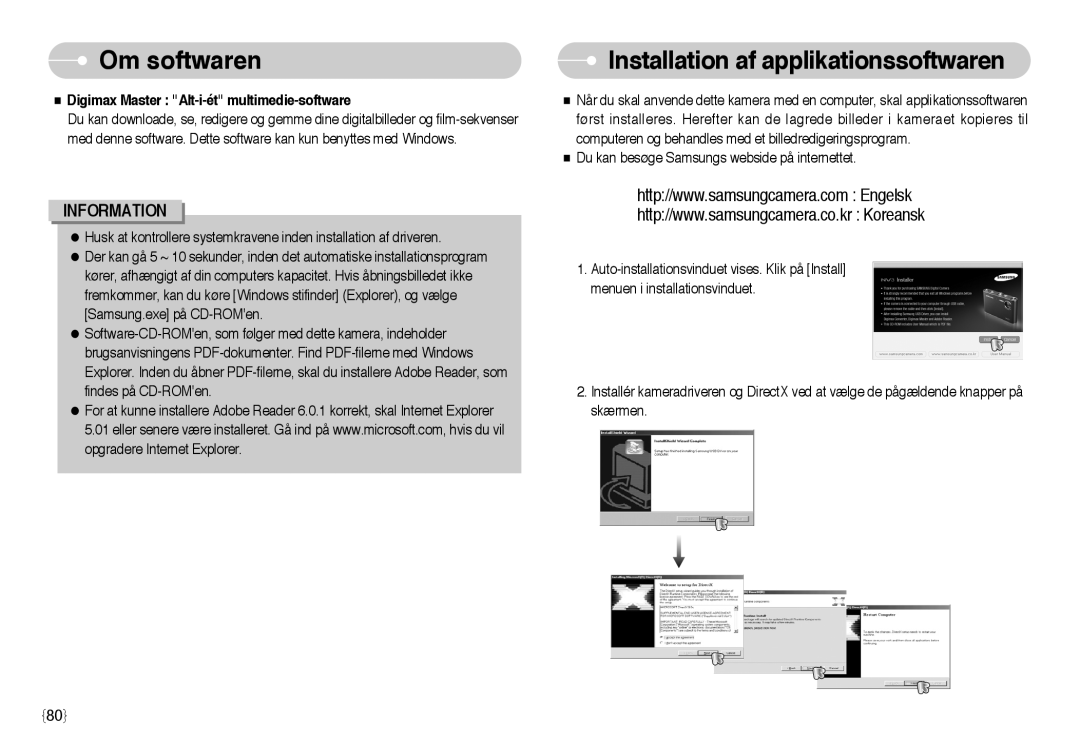 Samsung EC-NV3ZZBBC/E2, EC-NV3ZZSBA/E1 Installation af applikationssoftwaren, Digimax Master Alt-i-ét multimedie-software 