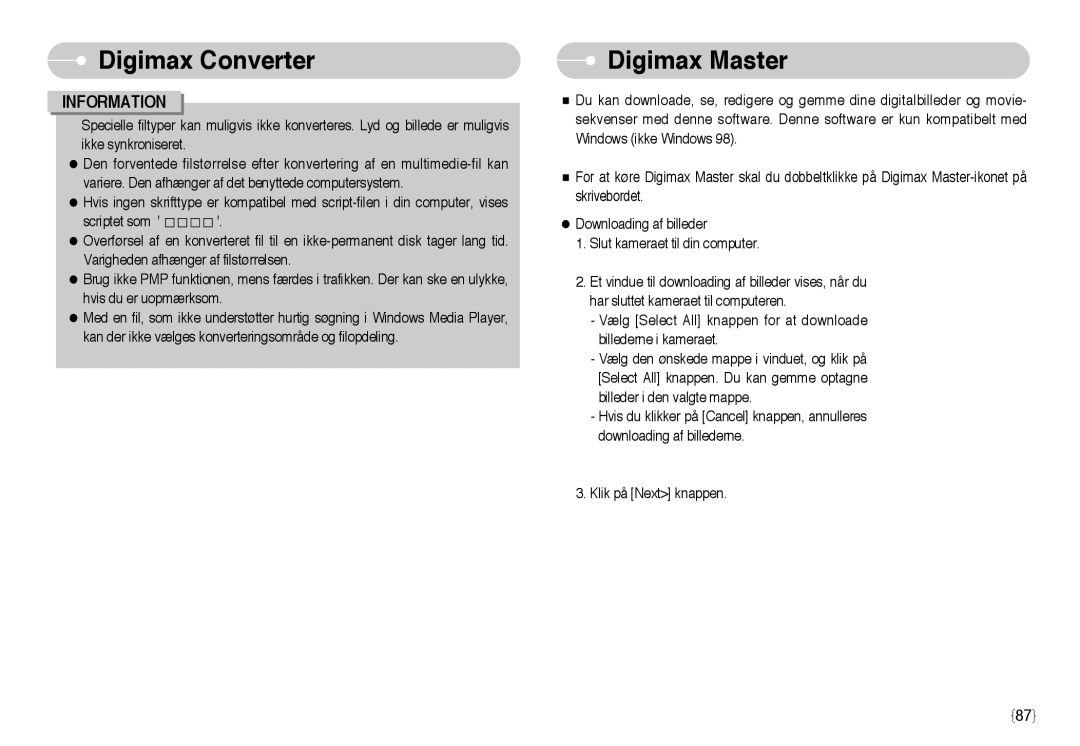 Samsung EC-NV3ZZBBD/E2, EC-NV3ZZBBC/E2, EC-NV3ZZSBA/E1, EC-NV3ZZSBA/DE, EC-NV3ZZBBB/E2, EC-NV3ZZBBG/E2 manual Digimax Master 