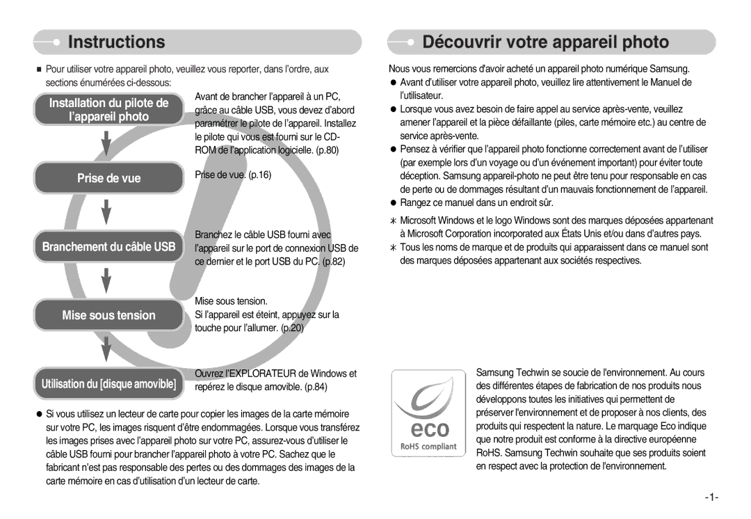 Samsung EC-NV3ZZSBA/E1, EC-NV3ZZSAA, EC-NV3ZZBBC/E2, EC-NV3ZZBBD/E1 manual Instructions, Découvrir votre appareil photo 