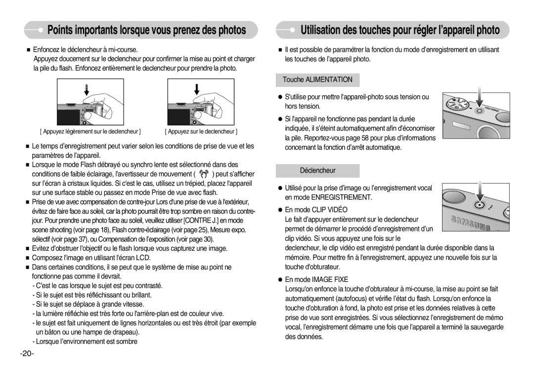 Samsung EC-NV3ZZBBC/E2, EC-NV3ZZSAA, EC-NV3ZZSBA/E1, EC-NV3ZZBBD/E1 manual Points importants lorsque vous prenez des photos 