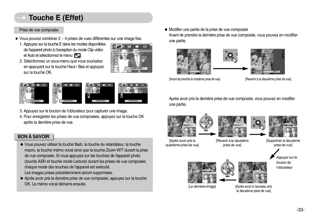 Samsung EC-NV3ZZBBA/FR, EC-NV3ZZSAA, EC-NV3ZZBBC/E2, EC-NV3ZZSBA/E1 manual Après avoir pris la Quatrième prise de vue 