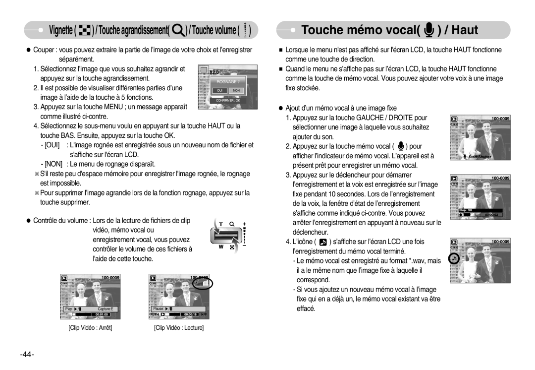 Samsung EC-NV3ZZBBD/FR, EC-NV3ZZSAA, EC-NV3ZZBBC/E2, EC-NV3ZZSBA/E1, EC-NV3ZZBBD/E1, EC-NV3ZZBBA/FR Touche mémo vocal / Haut 