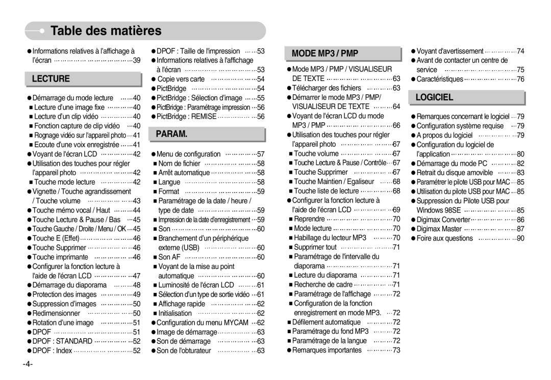 Samsung EC-NV3ZZBBD/FR, EC-NV3ZZSAA, EC-NV3ZZBBC/E2, EC-NV3ZZSBA/E1 Dpof Standard, Visualiseur DE Texte, MP3 / PMP 