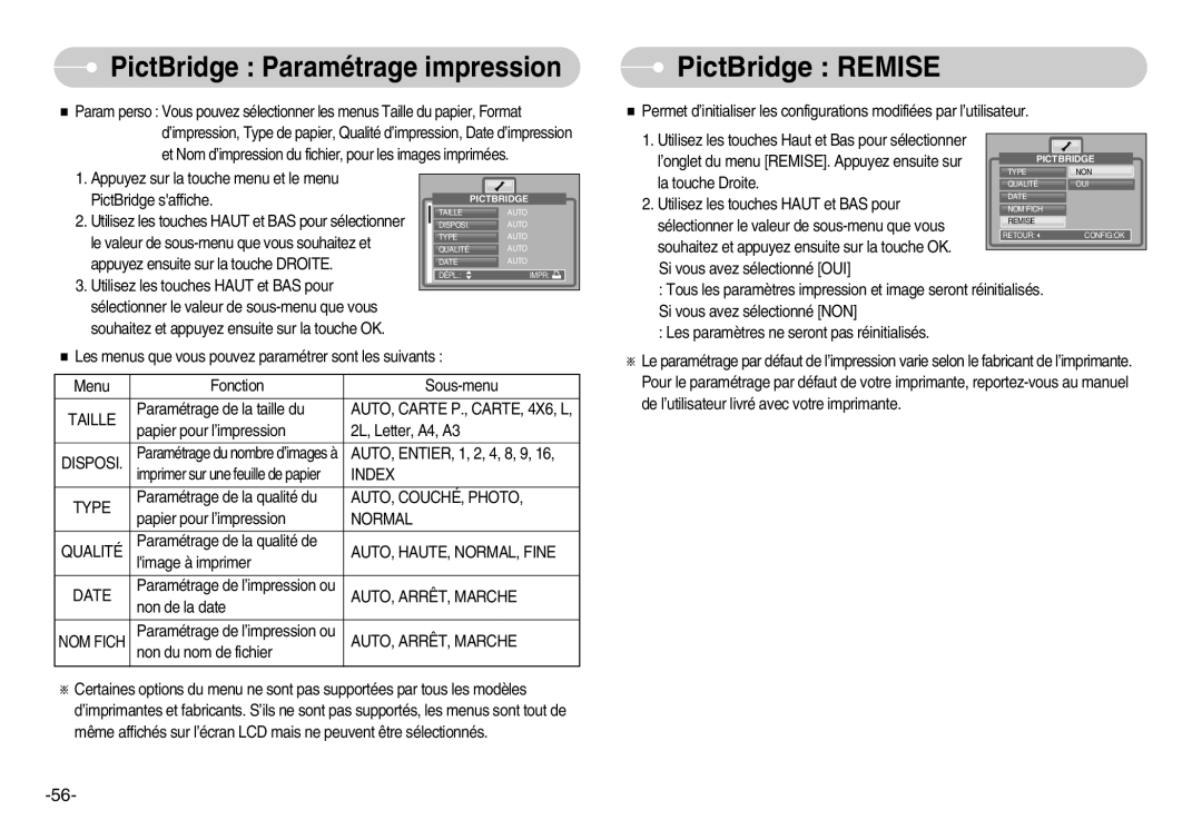 Samsung EC-NV3ZZSBA/FR PictBridge Remise, AUTO, Carte P., CARTE, 4X6, L, AUTO, COUCHÉ, Photo, AUTO, HAUTE, NORMAL, Fine 