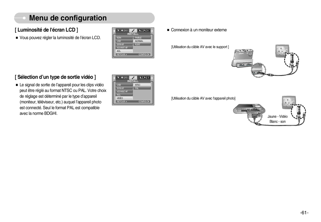 Samsung EC-NV3ZZSBA/E1, EC-NV3ZZSAA, EC-NV3ZZBBC/E2, EC-NV3ZZBBD/E1, EC-NV3ZZBBA/FR, EC-NV3ZZBBD/FR Luminosité de lécran LCD 