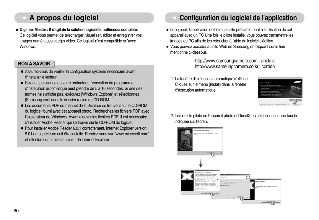 Samsung EC-NV3ZZBBC/E2, EC-NV3ZZSAA, EC-NV3ZZSBA/E1, EC-NV3ZZBBD/E1 manual Configuration du logiciel de l’application 