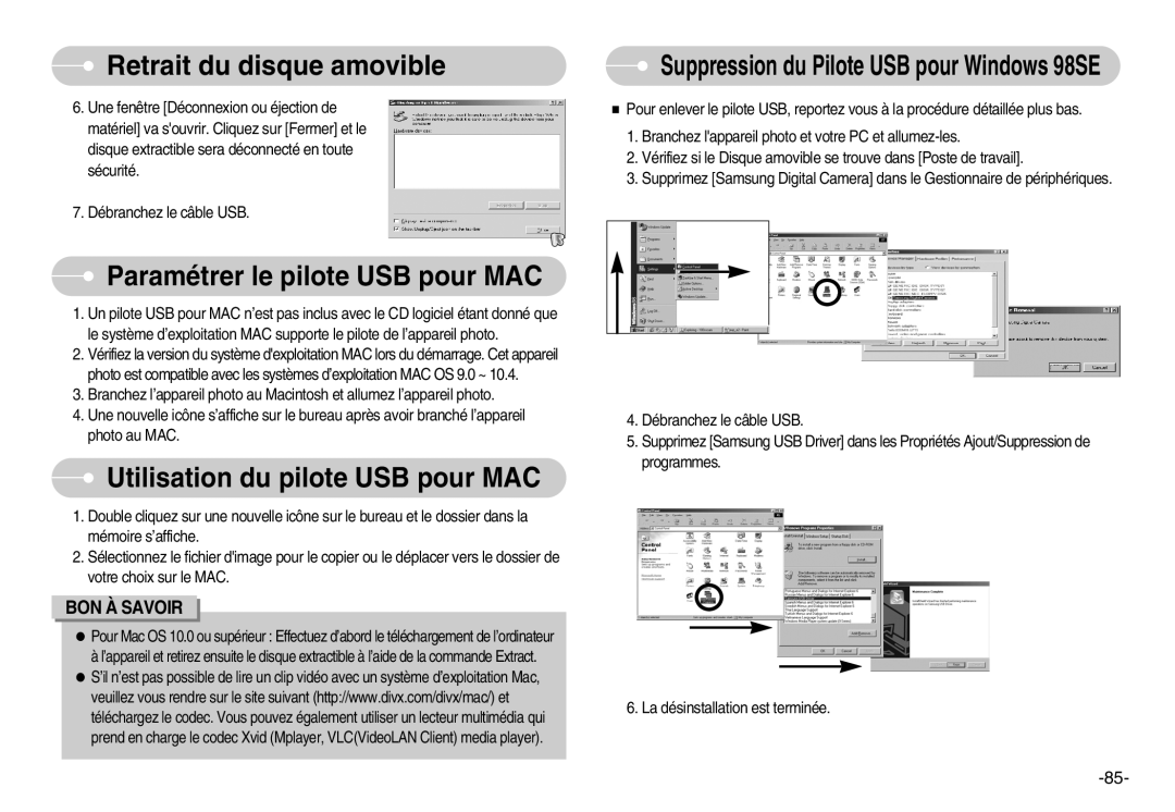 Samsung EC-NV3ZZBBC/FR, EC-NV3ZZSAA, EC-NV3ZZBBC/E2 Paramétrer le pilote USB pour MAC, Utilisation du pilote USB pour MAC 