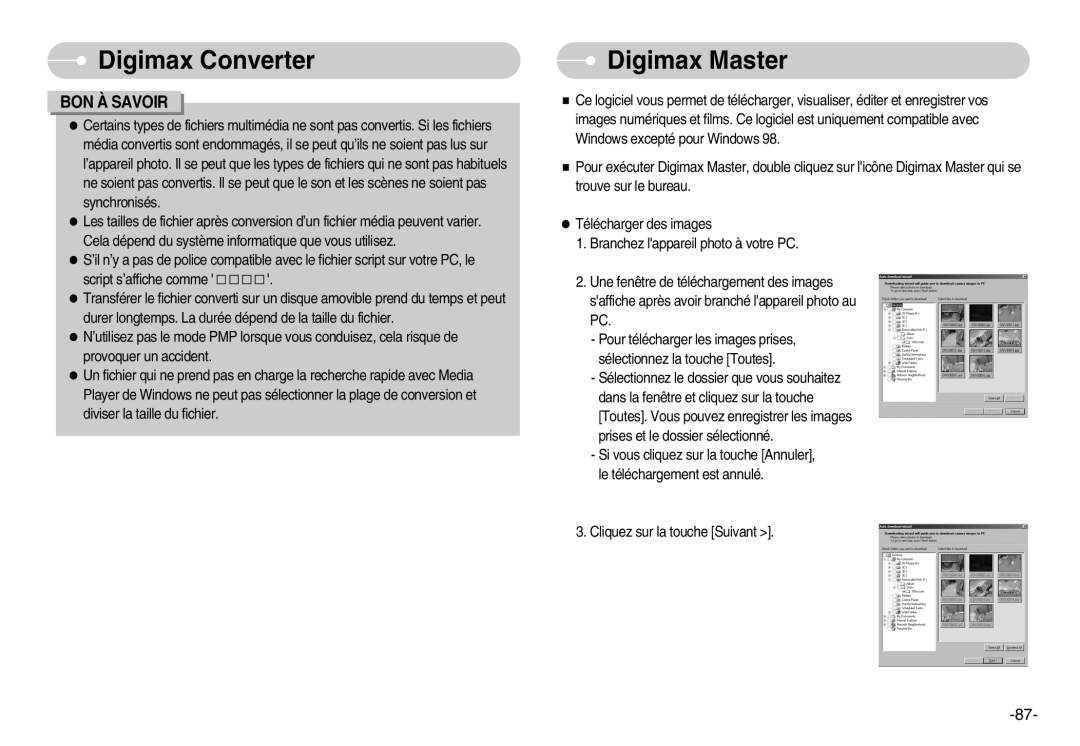 Samsung EC-NV3ZZBBB/FR, EC-NV3ZZSAA, EC-NV3ZZBBC/E2, EC-NV3ZZSBA/E1, EC-NV3ZZBBD/E1, EC-NV3ZZBBA/FR manual Digimax Master 