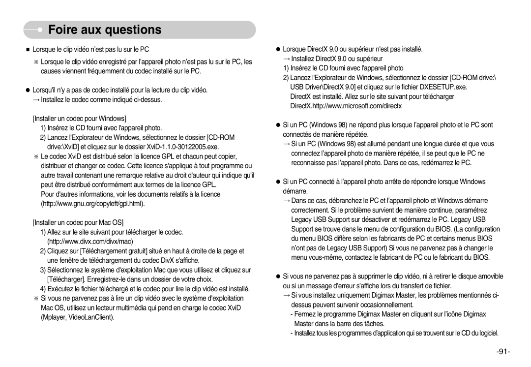 Samsung EC-NV3ZZSBA/E1, EC-NV3ZZSAA, EC-NV3ZZBBC/E2, EC-NV3ZZBBD/E1, EC-NV3ZZBBA/FR, EC-NV3ZZBBD/FR manual Foire aux questions 