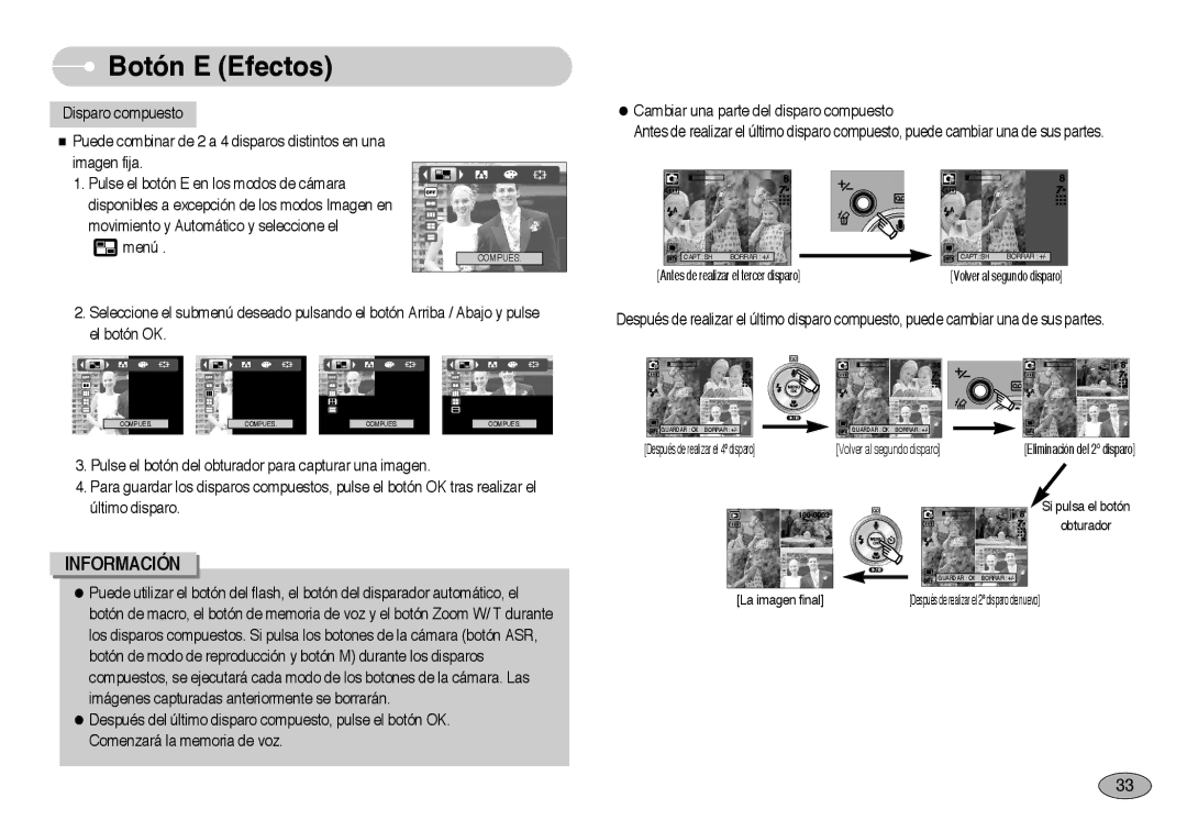 Samsung EC-NV3ZZBBA/AS, EC-NV3ZZSBA/E1 manual Imágenes capturadas anteriormente se borrarán, Comenzará la memoria de voz 