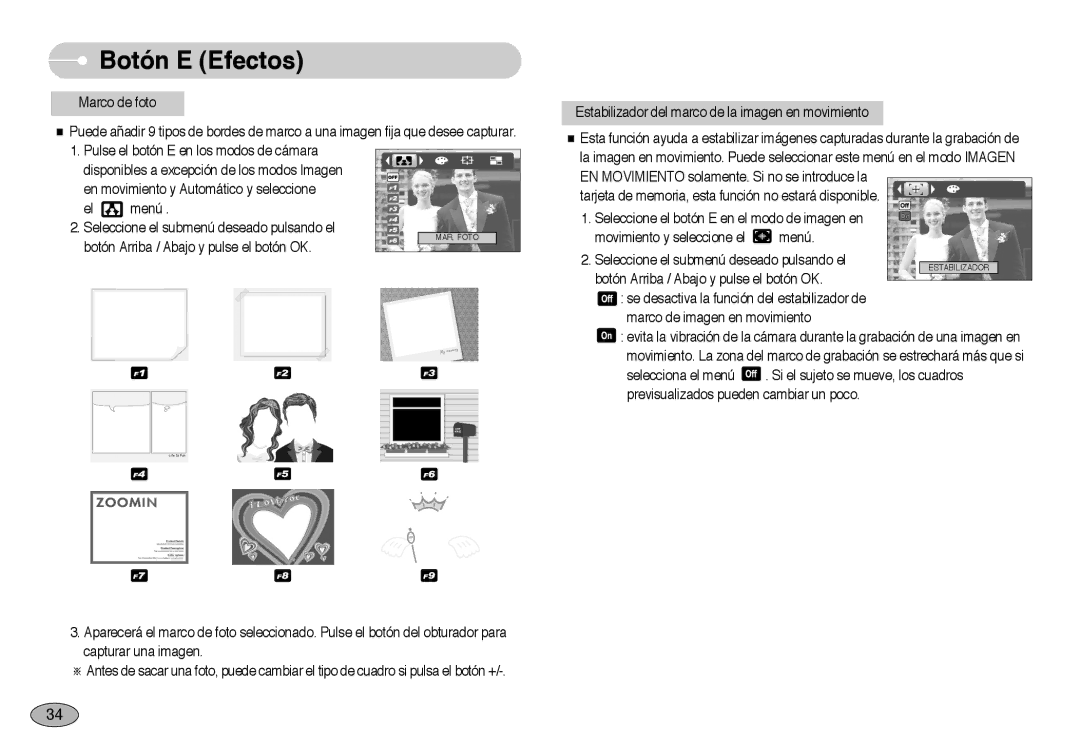 Samsung EC-NV3ZZSBA/E1, EC-NV3ZZBBD/E1, EC-NV3ZZSBA/DE, EC-NV3ZZBBA/SP, EC-NV3ZZBBA/PT, EC-NV3ZZBBH/E1 manual Estabilizador 