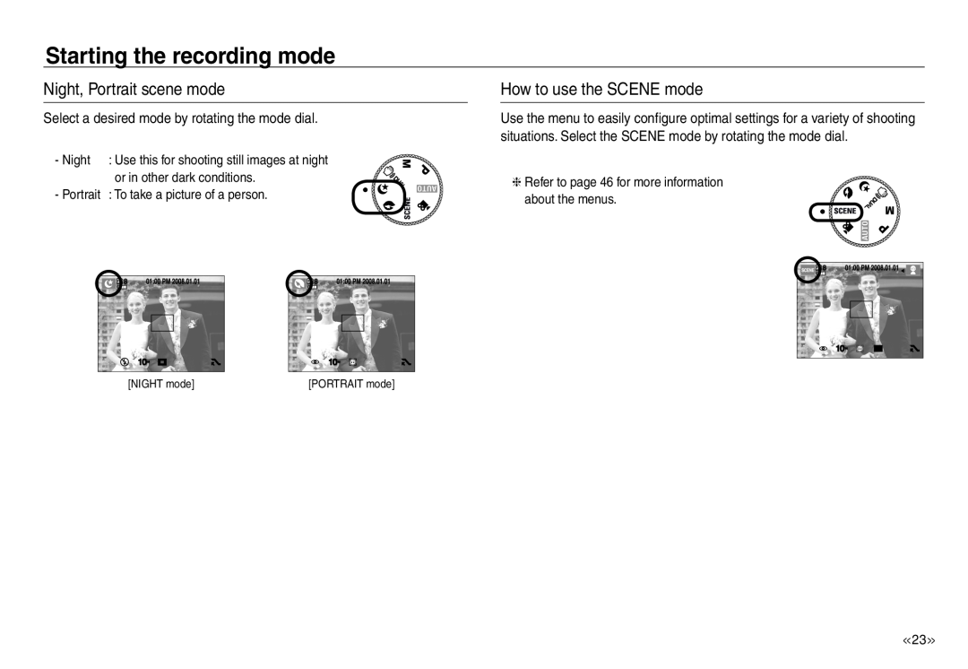 Samsung EC-J45ABDA/EU3 Night, Portrait scene mode, How to use the SCENE mode, Starting the recording mode, PORTRAIT mode 