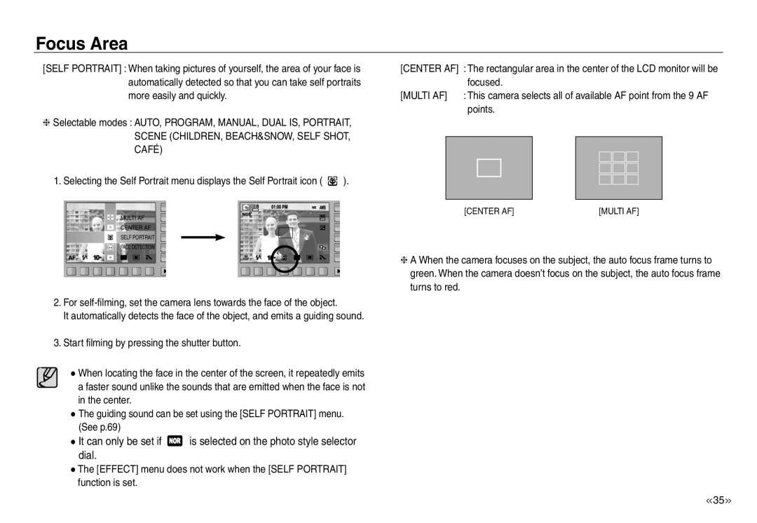 Samsung EC-NV40ZSBB/E1 manual It can only be set if is selected on the photo style selector dial, Focus Area, Multi Af 