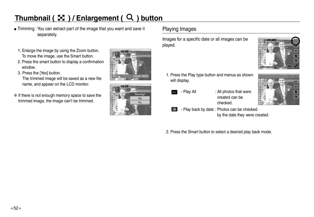 Samsung EC-J45ABDA/EU3, EC-NV40ZBBA/FR manual Playing Images, Images for a specific date or all images can be played 