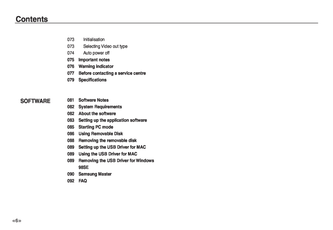 Samsung EC-NV40ZSBB/E1 manual Software, Contents, Before contacting a service centre, Setting up the application software 