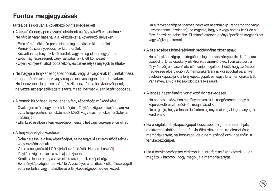 Samsung EC-NV40ZSBB/E1, EC-NV40ZBBA/FR, EC-NV40ZSDA/E3, EC-NV40ZBDA/E3, EC-NV40ZSBA/FR, EC-NV40ZSBA/E1 Fontos megjegyzések 