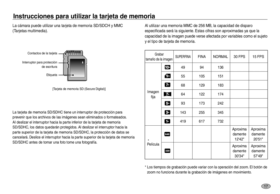 Samsung EC-NV40ZBBA/FR, EC-NV40ZSDA/E3, EC-NV40ZBDA/E3, EC-NV40ZSBB/E1, EC-NV40ZSBA/E1 Superfina Fina Normal 30 FPS 15 FPS 