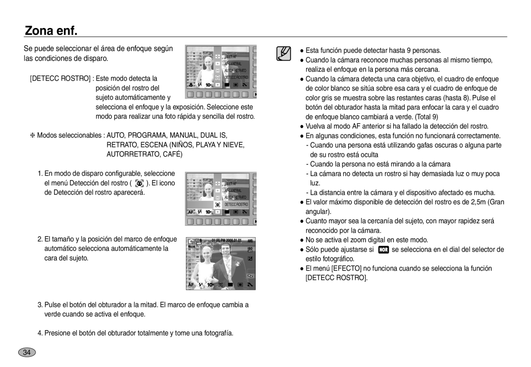 Samsung EC-NV40ZBBA/AS manual Se puede seleccionar el área de enfoque según, Las condiciones de disparo, AUTORRETRATO, Café 