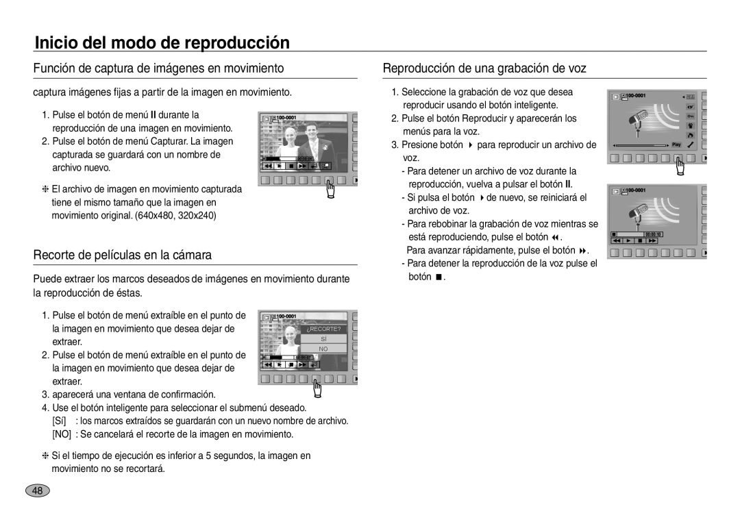 Samsung EC-NV40ZSBA/E1, EC-NV40ZBBA/FR Función de captura de imágenes en movimiento, Recorte de películas en la cámara 