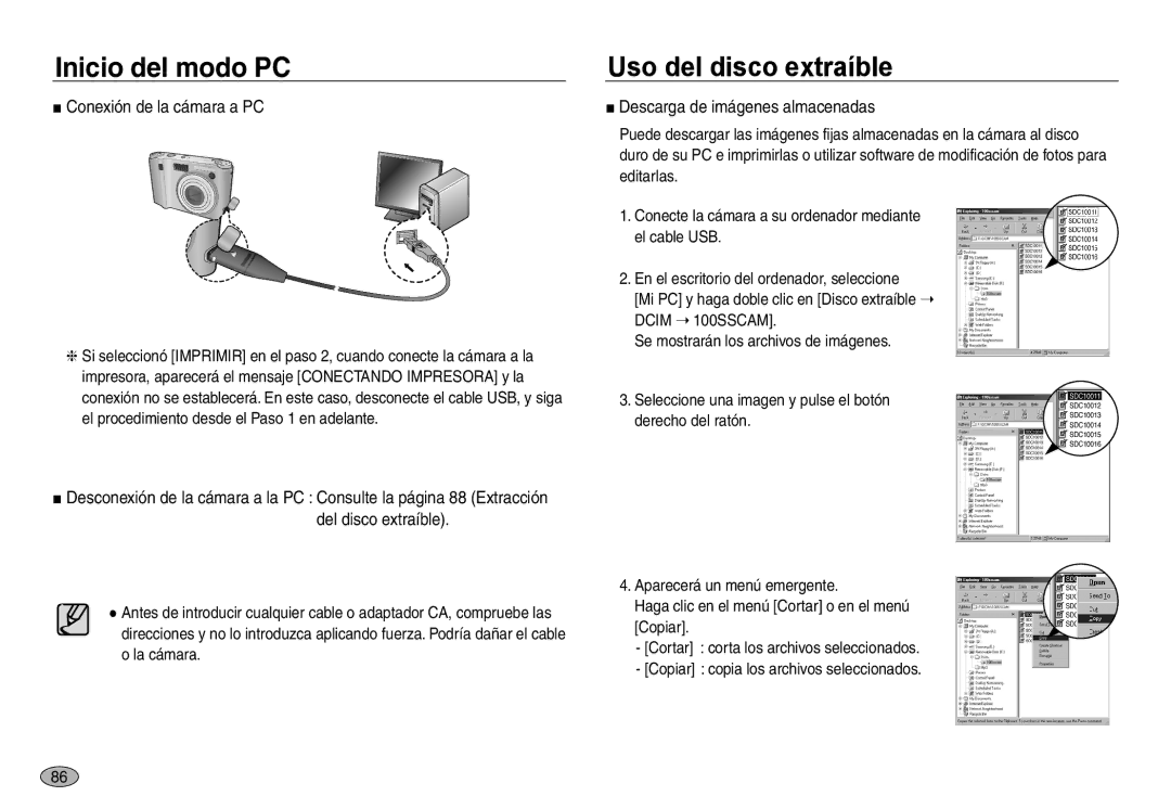 Samsung EC-NV40ZBBB/E1, EC-NV40ZBBA/FR, EC-NV40ZSDA/E3 manual Uso del disco extraíble, Descarga de imágenes almacenadas 