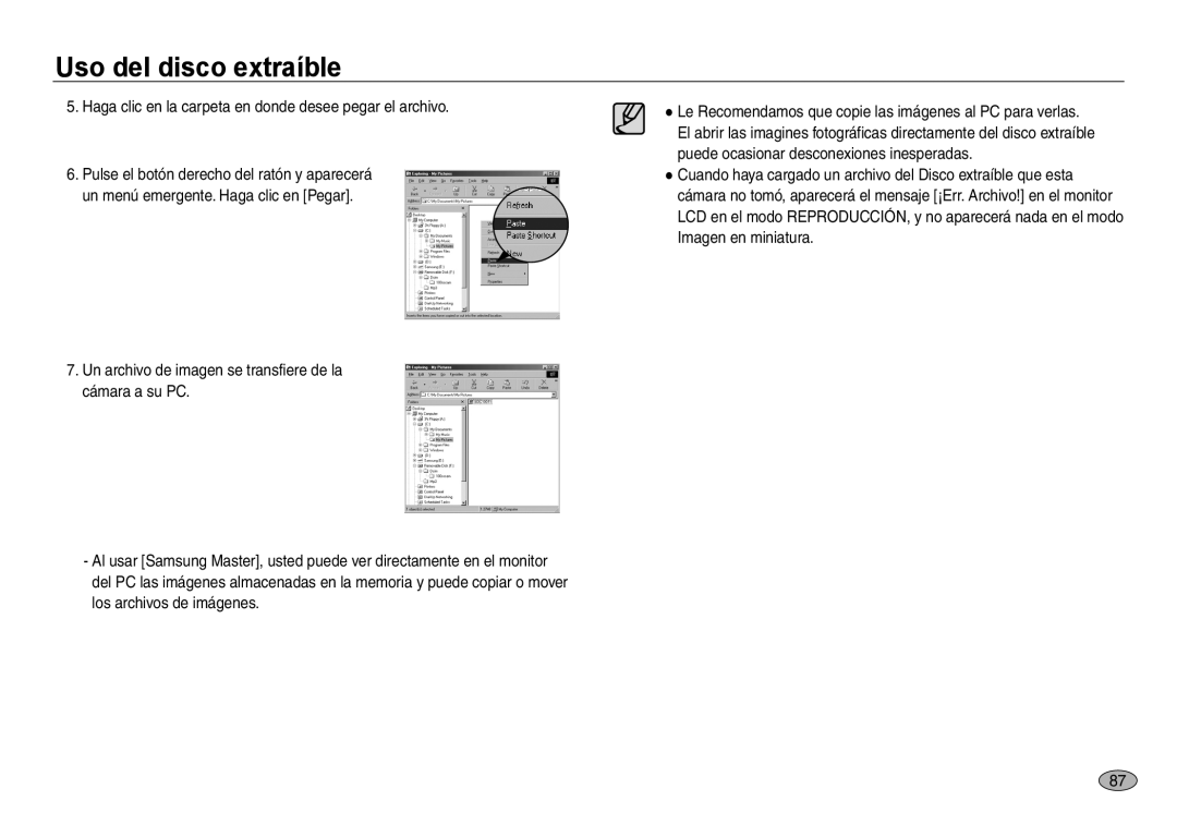 Samsung EC-NV40ZSBC/E1, EC-NV40ZBBA/FR, EC-NV40ZSDA/E3 manual Haga clic en la carpeta en donde desee pegar el archivo 