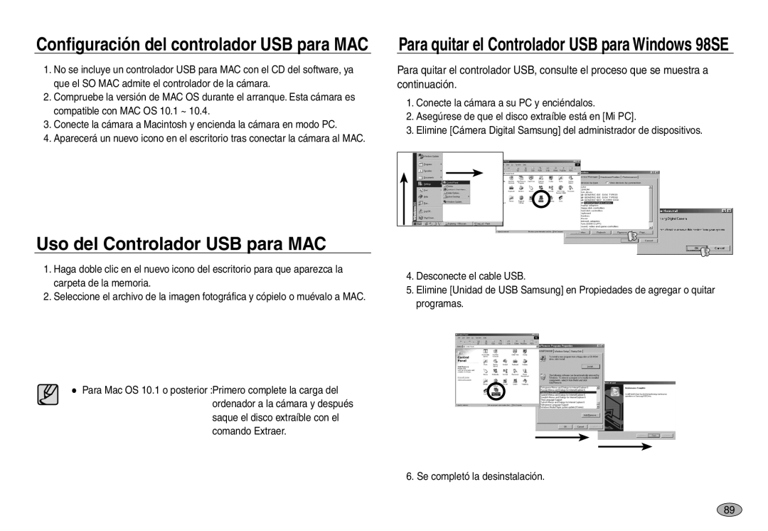 Samsung EC-NV40ZBBA/FR, EC-NV40ZSDA/E3 manual Uso del Controlador USB para MAC, Configuración del controlador USB para MAC 