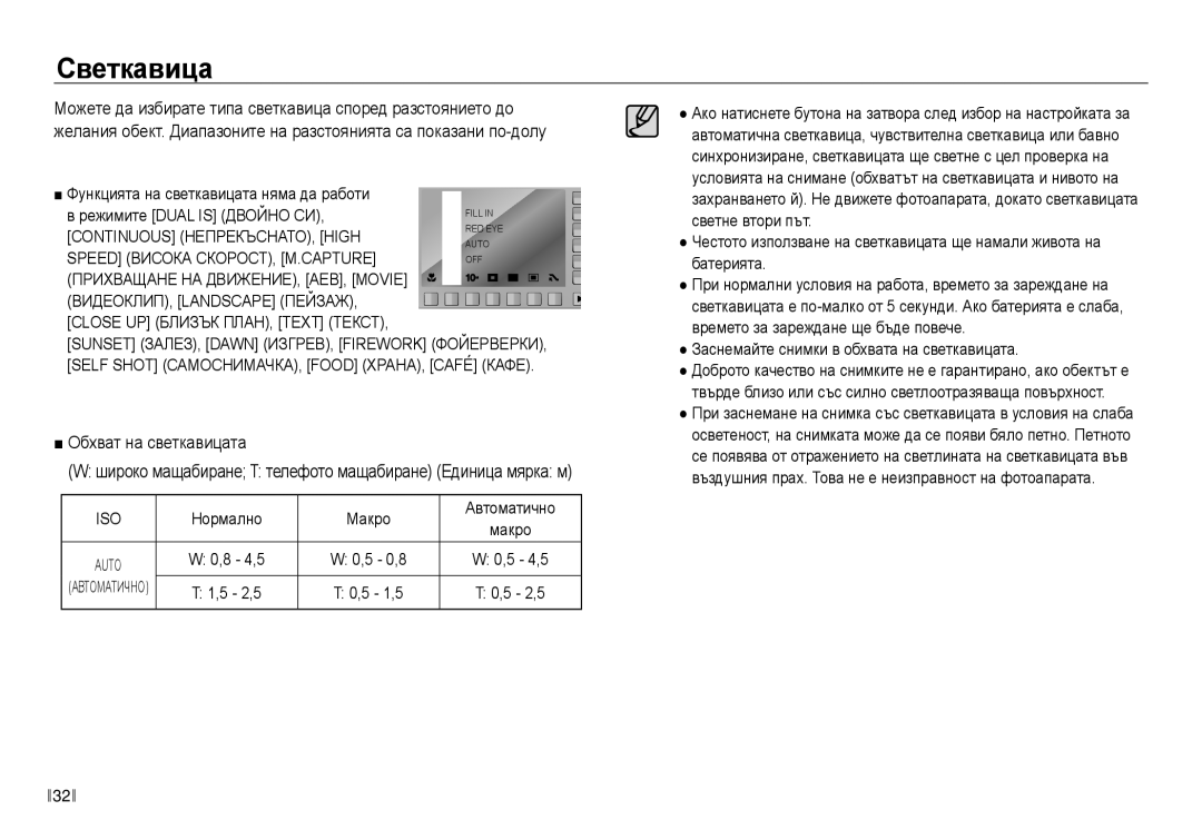 Samsung EC-NV40ZBDA/E3 Светкавица, Обхват на светкавицата, Continuous НЕПРЕКЪСНАТО, High, Speed Висока СКОРОСТ, M.CAPTURE 