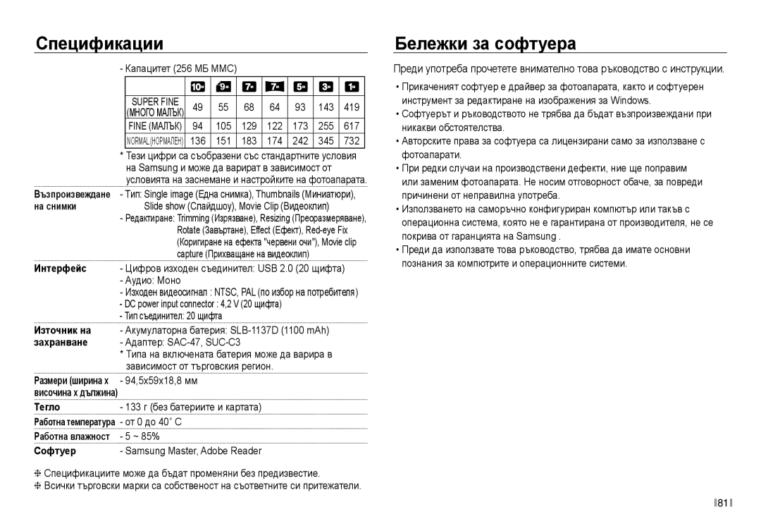 Samsung EC-NV40ZBDA/E3 manual Бележки за софтуера 