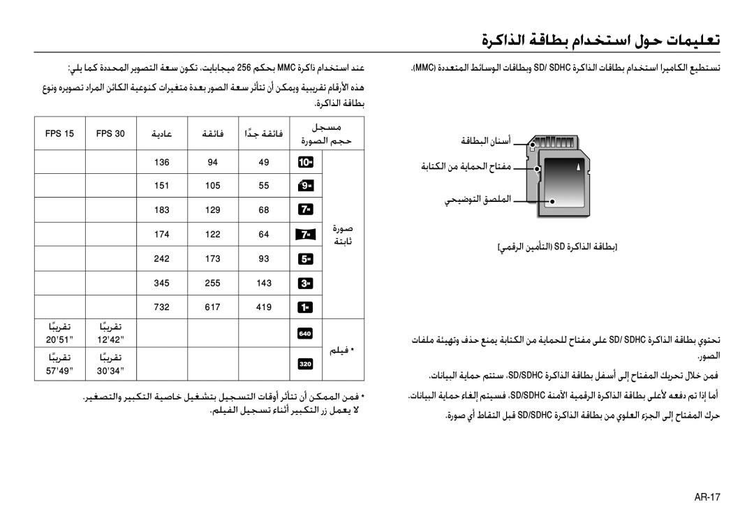 Samsung EC-NV40ZSDA/AS, EC-NV40ZSDB/AS, EC-NV40ZBDB/AS, EC-NV40ZSBB/AS, EC-NV40ZBDA/AS, EC-NV40ZBBB/AS manual ةﺮﻛاﺬﻟا ﺔﻗﺎﻄﺑ 