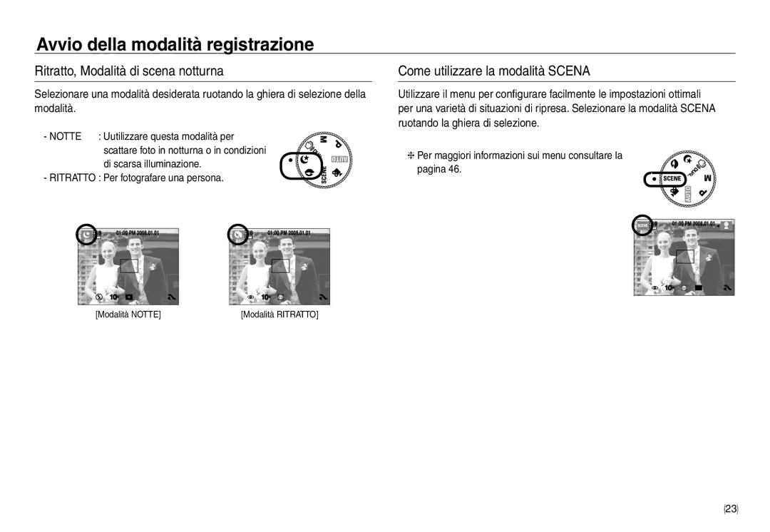 Samsung EC-NV40ZSDA/E3, EC-NV40ZBDA/E3 manual Ritratto, Modalità di scena notturna, Come utilizzare la modalità Scena 