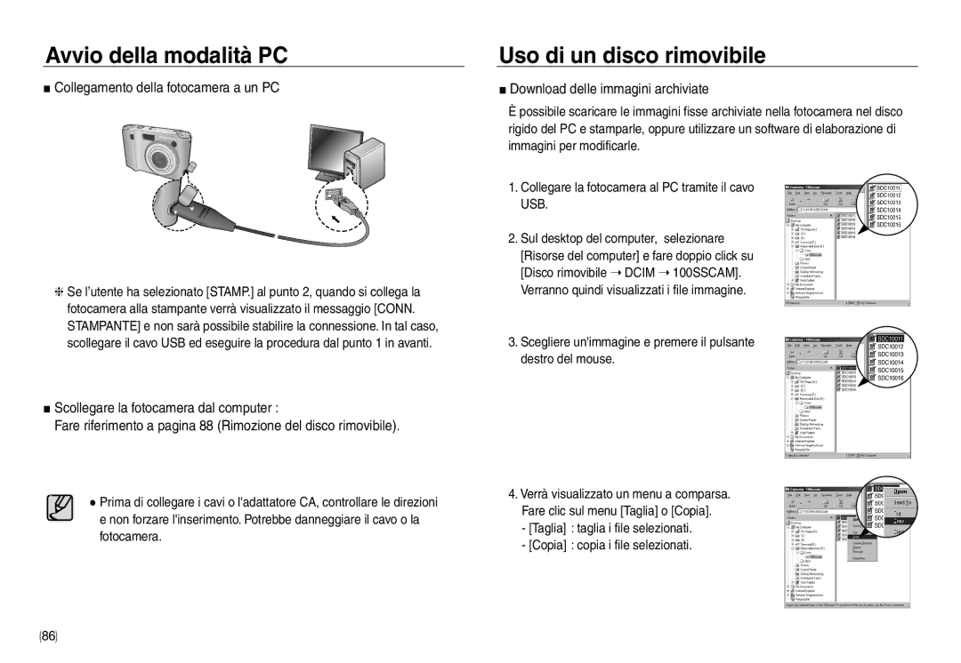 Samsung EC-NV40ZSBA/E2, EC-NV40ZSDA/E3, EC-NV40ZBDA/E3 manual Uso di un disco rimovibile, Download delle immagini archiviate 