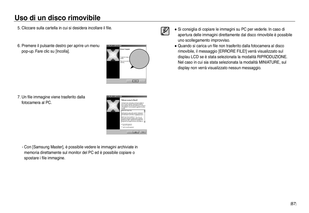 Samsung EC-NV40ZBBB/IT, EC-NV40ZSDA/E3, EC-NV40ZBDA/E3, EC-NV40ZBBA/E2, EC-NV40ZSBA/E2 manual Uso di un disco rimovibile 