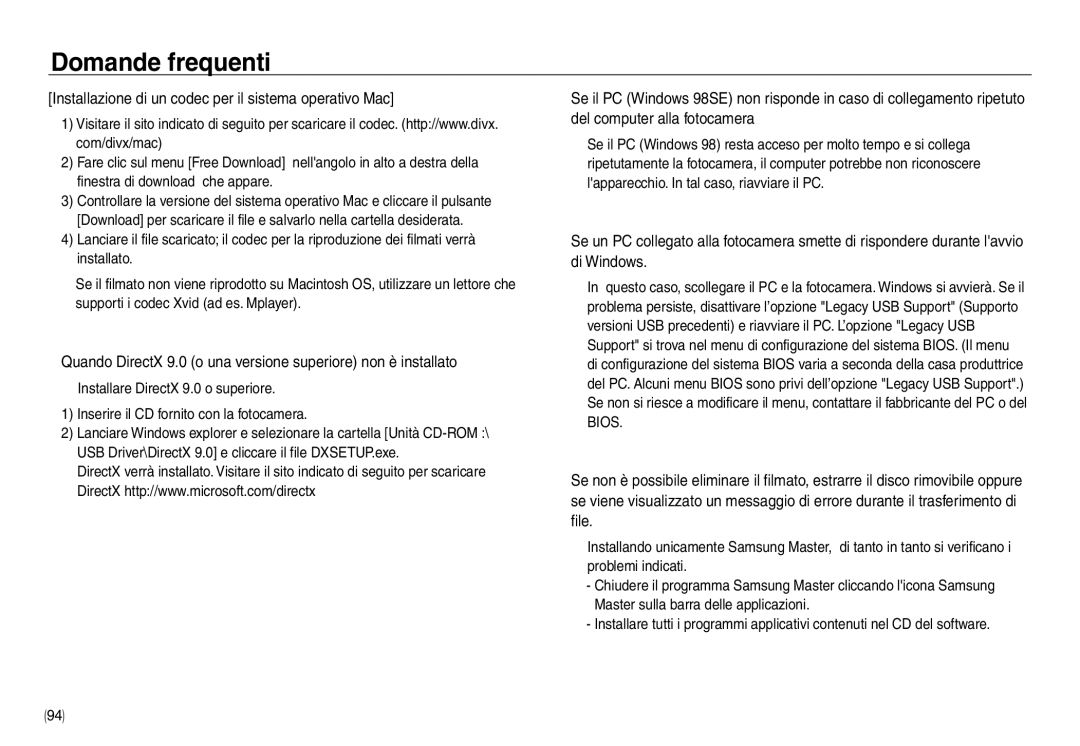 Samsung EC-NV40ZSBA/IT, EC-NV40ZSDA/E3, EC-NV40ZBDA/E3 manual Installazione di un codec per il sistema operativo Mac 