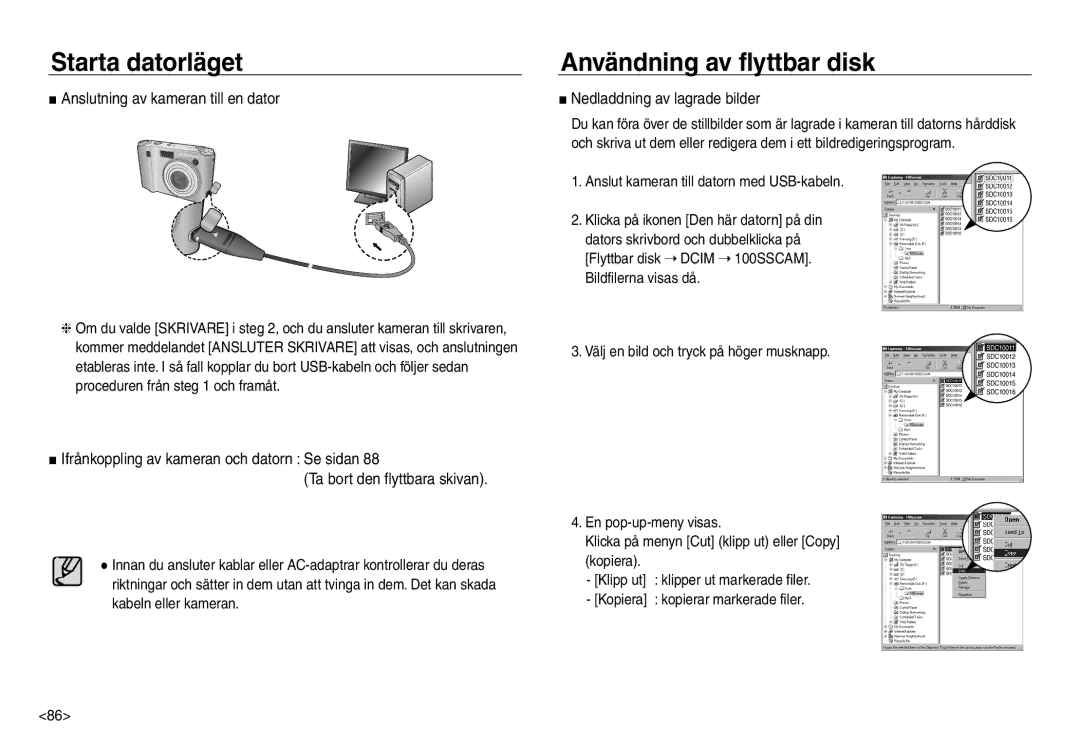 Samsung EC-NV40ZSBA/E2, EC-NV40ZSDA/E3, EC-NV40ZBDA/E3 manual Användning av flyttbar disk, Nedladdning av lagrade bilder 