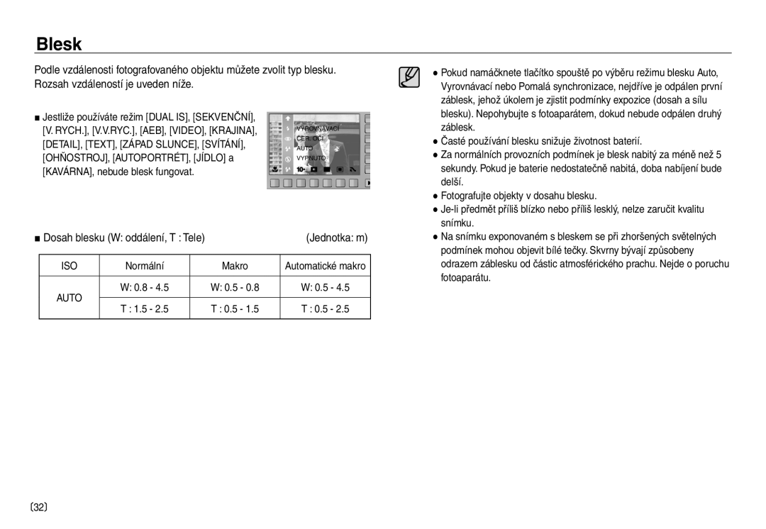 Samsung EC-NV40ZBDA/E3, EC-NV40ZSDA/E3 manual Blesk 