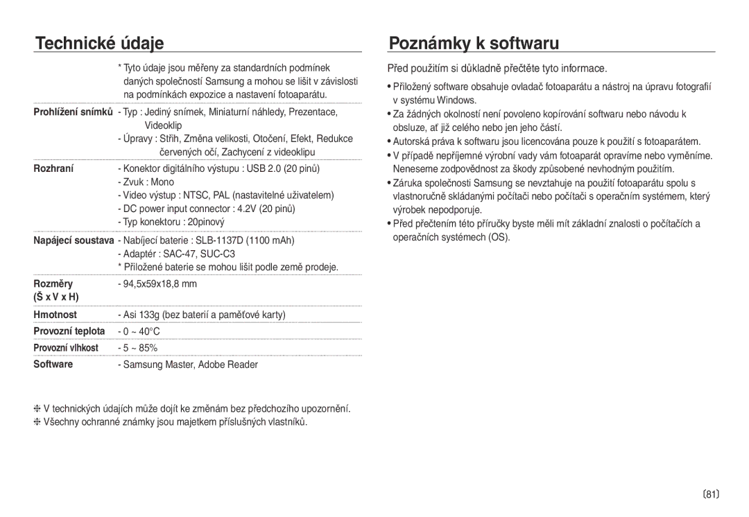 Samsung EC-NV40ZSDA/E3, EC-NV40ZBDA/E3 manual Poznámky k softwaru, Před použitím si důkladně přečtěte tyto informace 