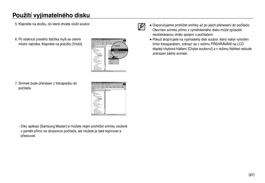 Samsung EC-NV40ZSDA/E3, EC-NV40ZBDA/E3 manual Klepněte na složku, do které chcete vložit soubor 