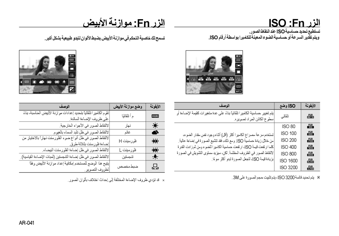 Samsung EC-NV4ZZSAA ﺾﻴﺑﻷا ﺔﻧزاﻮﻣ Fn رﺰﻟا ISO Fn رﺰﻟا, رﻮﺼﻟا طﺎﻘﺘﻟا ﺪﻨﻋ Iso ﺔﻴﺳﺎﺴﺣ ﺪﻳﺪﺤﺗ ﻊﻴﻄﺘﺴﺗ, ﻒﺻﻮﻟا ﻊﺿو Iso ﺔﻧﻮﻘﻳﻷا 