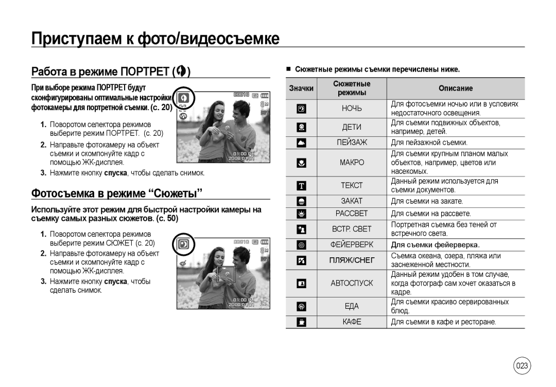 Samsung EC-NV4ZZPBA/IN, EC-NV4ZZSAA Работа в режиме Портрет, Фотосъемка в режиме Сюжеты, При выборе режима Портрет будут 