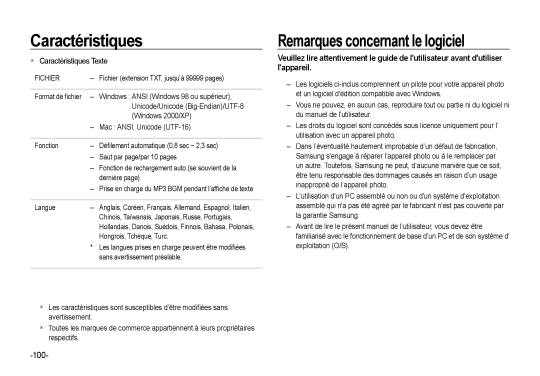 Samsung EC-NV4ZZPBA/E3, EC-NV4ZZPBA/FR, EC-NV4ZZSBA/E3, EC-NV4ZZBBA/FR, EC-NV4ZZTBB/FR manual Remarques concernant le logiciel 