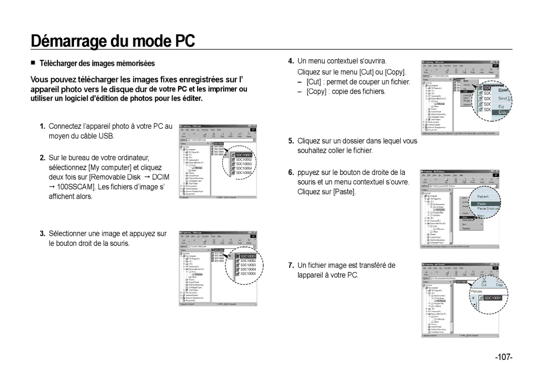 Samsung EC-NV4ZZPBA/FR  Télécharger des images mémorisées, Connectez l’appareil photo à votre PC au moyen du câble USB 