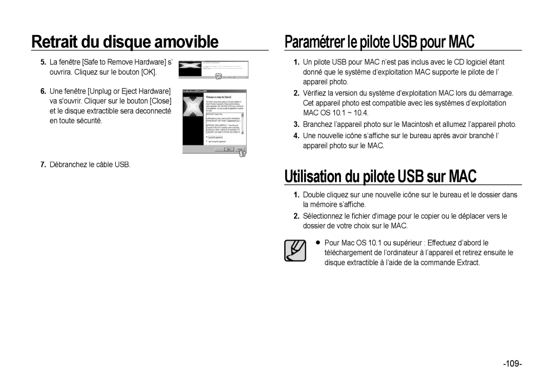 Samsung EC-NV4ZZPBA/E3, EC-NV4ZZPBA/FR, EC-NV4ZZSBA/E3 Paramétrer le pilote USB pour MAC, Utilisation du pilote USB sur MAC 