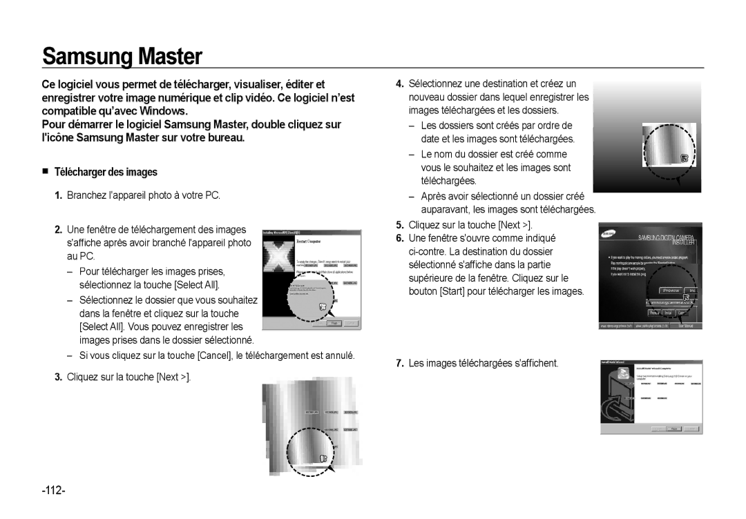 Samsung EC-NV4ZZTBB/E3, EC-NV4ZZPBA/FR manual Samsung Master,  Télécharger des images, Les images téléchargées safﬁ chent 