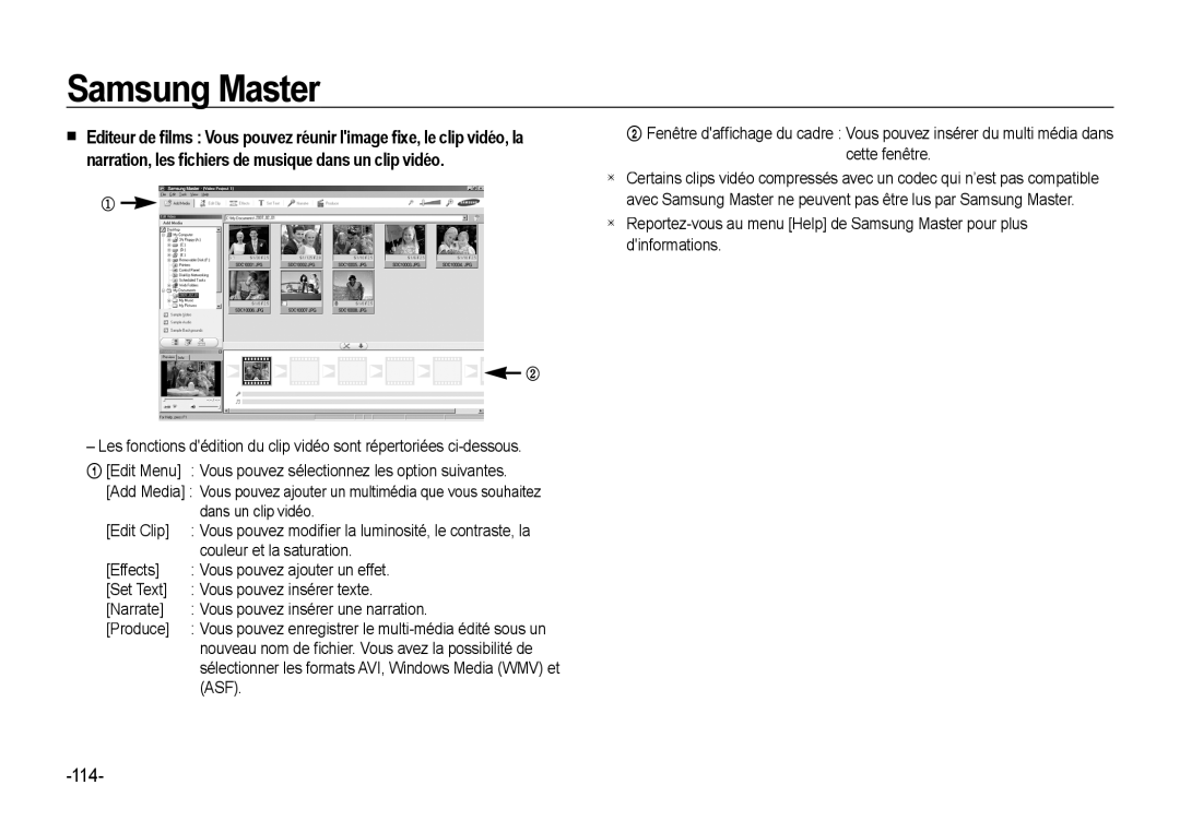 Samsung EC-NV4ZZSBA/FR, EC-NV4ZZPBA/FR, EC-NV4ZZSBA/E3 manual Dans un clip vidéo, Edit Clip, Couleur et la saturation, Asf 