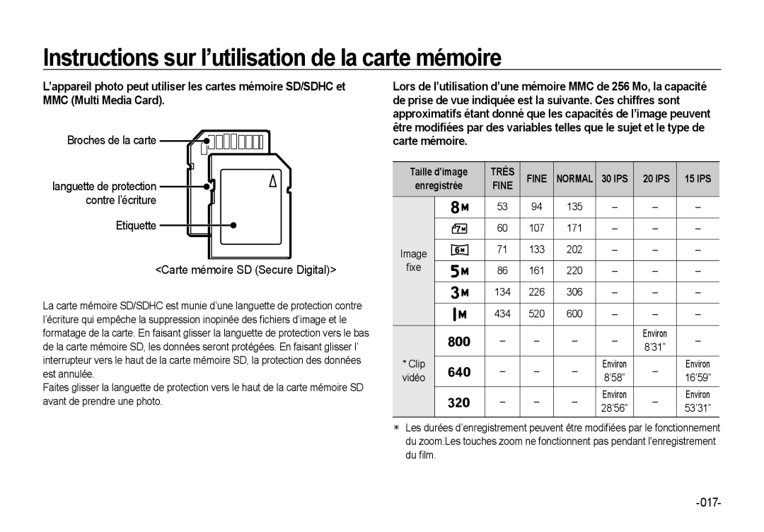 Samsung EC-NV4ZZPBA/FR, EC-NV4ZZSBA/E3, EC-NV4ZZPBA/E3 manual Languette de protection contre l’écriture, 135 107 171, 133 202 