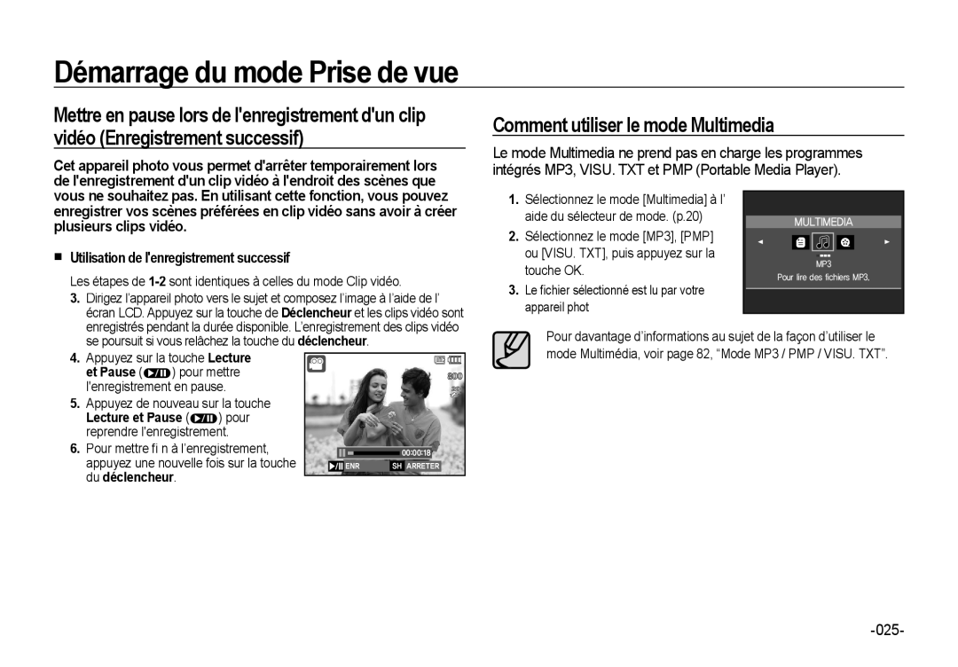 Samsung EC-NV4ZZBBA/E2, EC-NV4ZZPBA/FR Comment utiliser le mode Multimedia, Appuyez sur la touche Lecture, Du déclencheur 