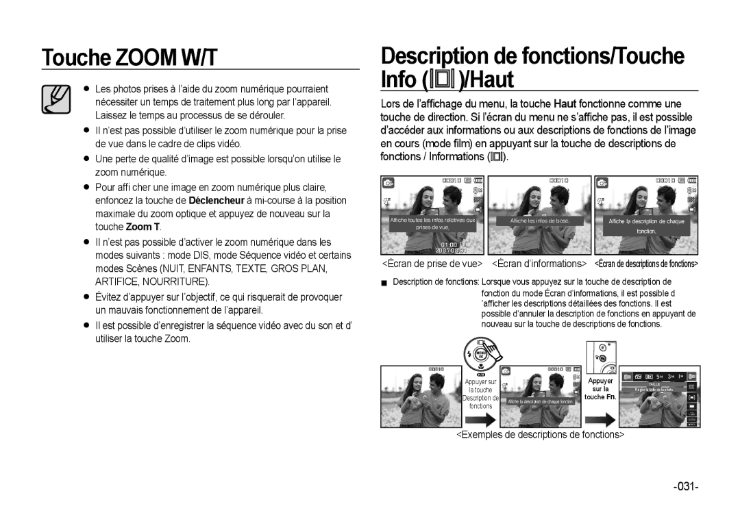 Samsung EC-NV4ZZTBB/E3, EC-NV4ZZPBA/FR, EC-NV4ZZSBA/E3 Description de fonctions/Touche Info /Haut, ARTIFICE, Nourriture 