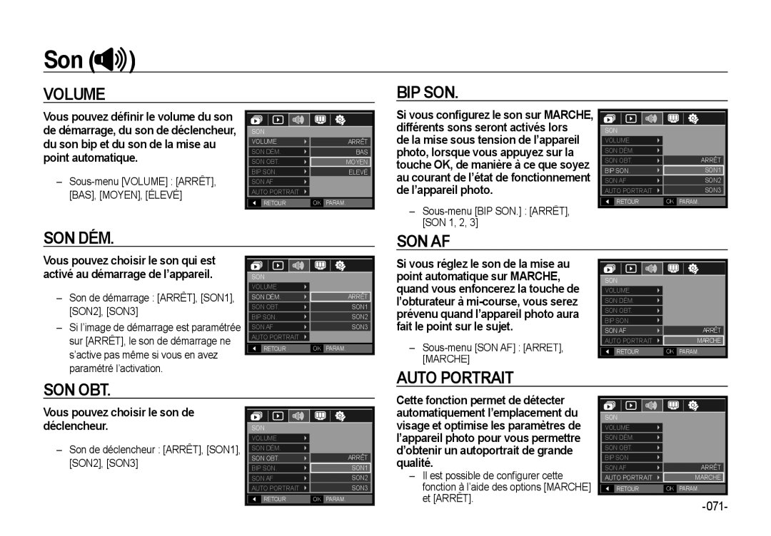 Samsung EC-NV4ZZPBA/FR, EC-NV4ZZSBA/E3, EC-NV4ZZPBA/E3, EC-NV4ZZBBA/FR manual Son, Vous pouvez choisir le son de déclencheur 