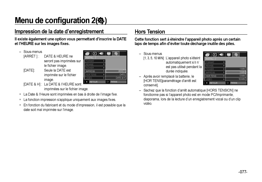 Samsung EC-NV4ZZBBA/E3, EC-NV4ZZPBA/FR, EC-NV4ZZSBA/E3, EC-NV4ZZPBA/E3 Impression de la date d’enregistrement, Hors Tension 