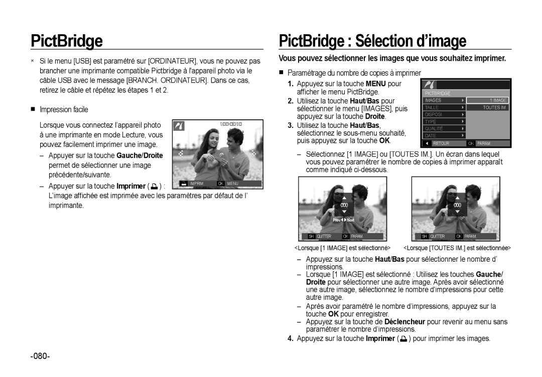 Samsung EC-NV4ZZPBA/FR, EC-NV4ZZSBA/E3, EC-NV4ZZPBA/E3, EC-NV4ZZBBA/FR PictBridge Sélection d’image,  Impression facile 